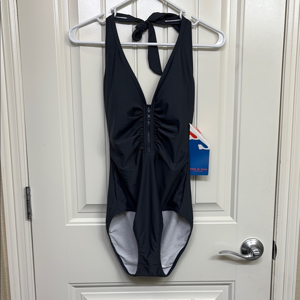 NWT Sun & Sea Gray‎ Halter One-Piece Swimsuit